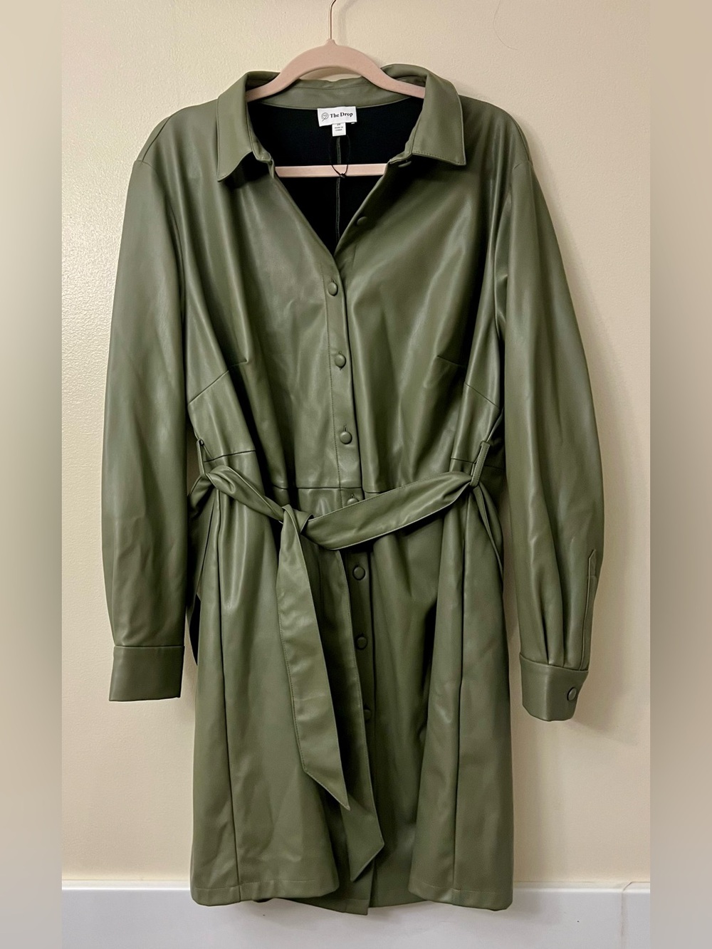 Amazon The Drop Belted Vegan Leather Shirt Dress Olive Green — 2x